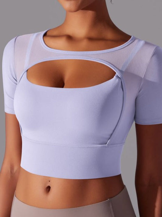 BUYCO Female Fitted Mesh Hollow Out Breathable Short Sleeves