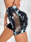 BUYCO Female New Modern Tie-dye Net Ruched Back Spandex Gym Fit Shorts