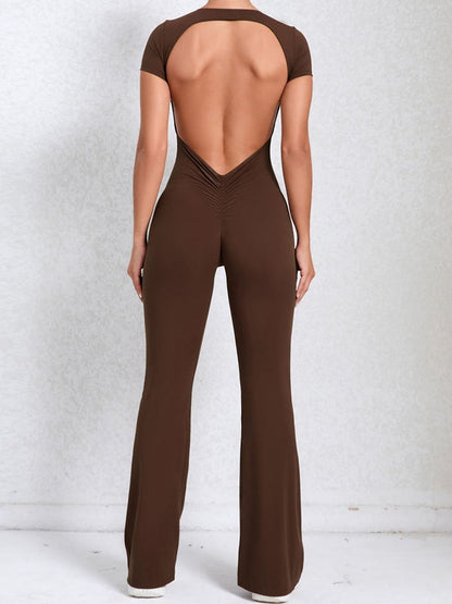 BUYCO Female Backless Ruched Back Flare Jumpsuit