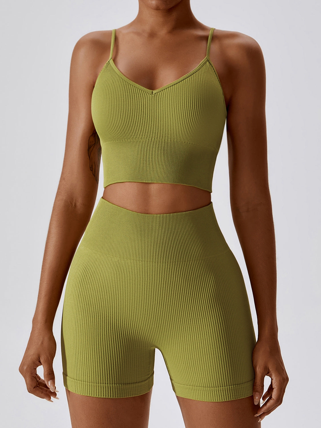 BUYCO Female Ribbed Ruched Back Spandex Gym Fit Shorts