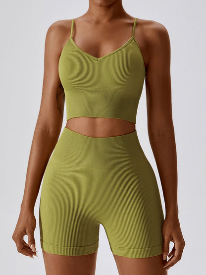 BUYCO Female Ribbed Ruched Back Spandex Gym Fit Shorts