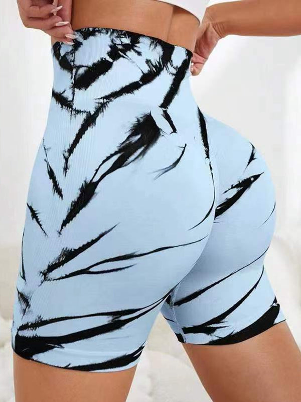 BUYCO Female Modern Tie-dye Ruched Back Spandex Gym Fit Shorts