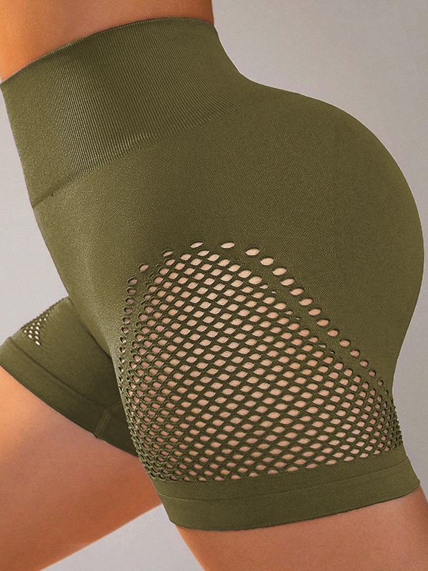 BUYCO Female Fishnet Ruched Back Hip-lift Spandex Gym Fit Shorts