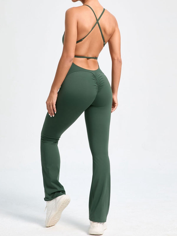 BUYCO Female Cross Back Flare Ruched Back Jumpsuit