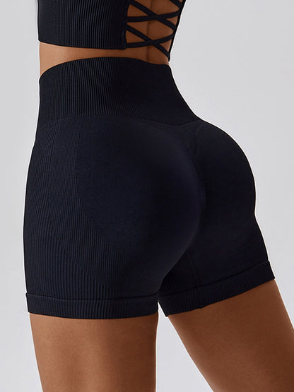 BUYCO Female Ribbed Ruched Back Spandex Gym Fit Shorts