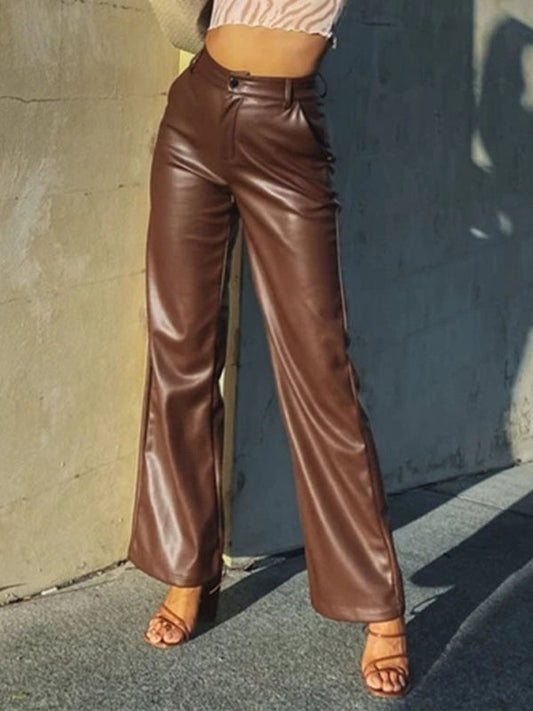 BUYCO Female Fuax Leather Pocket Fashion Pants