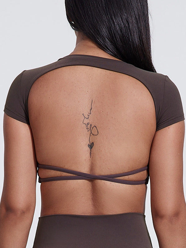 BUYCO Female Cross Back Backless Cropped Short Sleeves