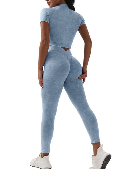 BUYCO Female Denim Deep V Back Ruched Back Short Tracksuit