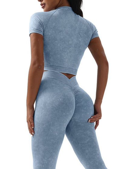 BUYCO Female Denim Deep V Back Ruched Back Short Tracksuit