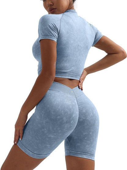 BUYCO Female Denim Deep V Back Ruched Back Short Tracksuit