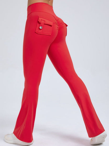 BUYCO Female Pocket Ruched Back Flare Cargo Leggings