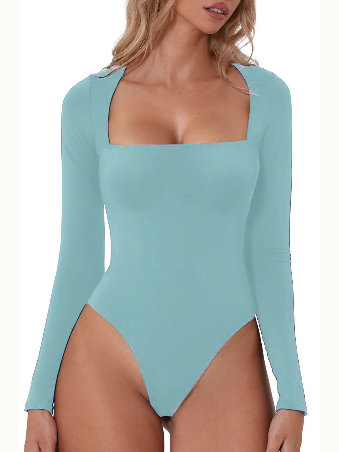BUYCO Female Fashion Square Collar Long Sleeves Bodysuit