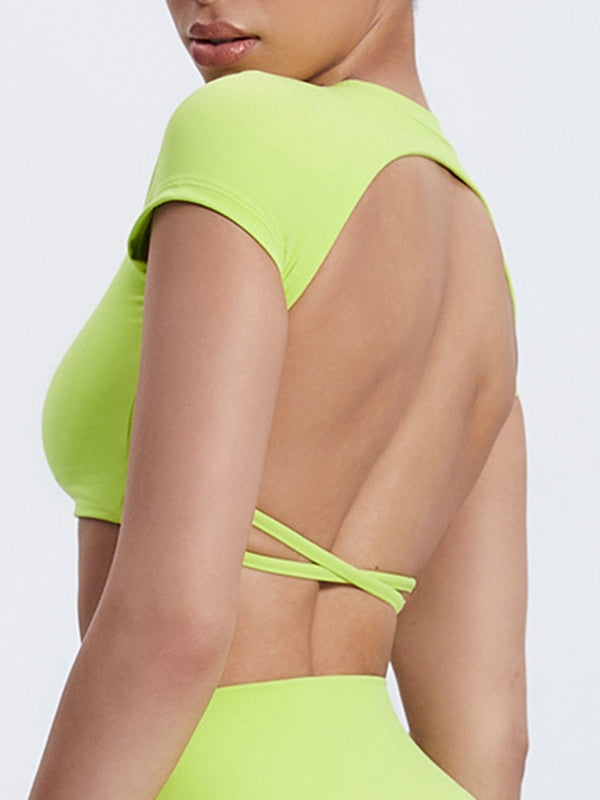 BUYCO Female Cross Back Backless Cropped Short Sleeves