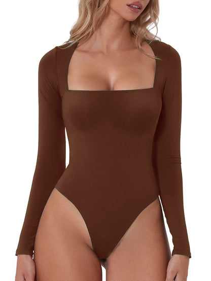 BUYCO Female Fashion Square Collar Long Sleeves Bodysuit