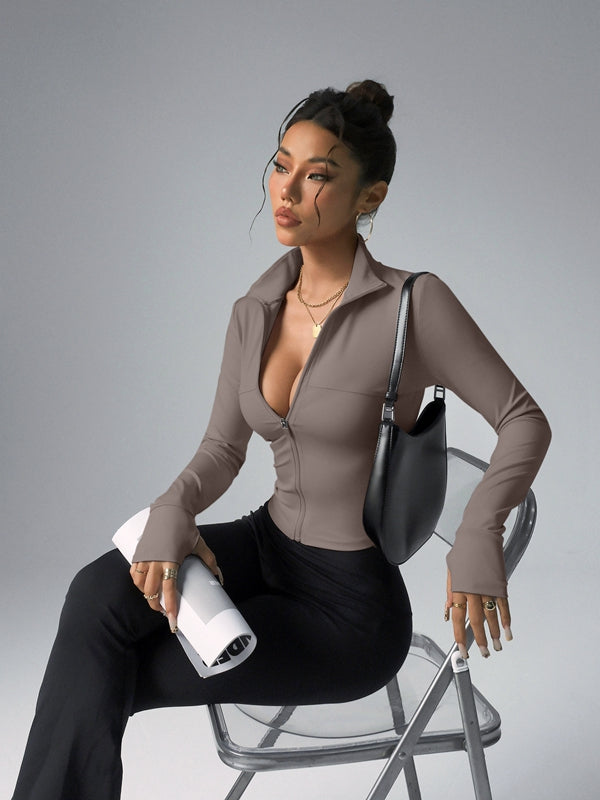 BUYCO Female Zipper Thumbhole Long Sleeves