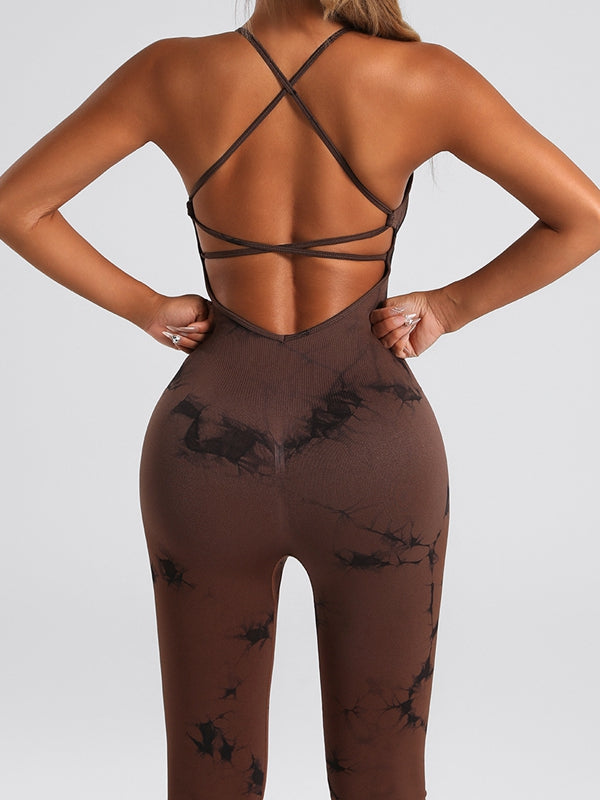 BUYCO Female Modern Tie-dye Cross Back Flare Jumpsuit