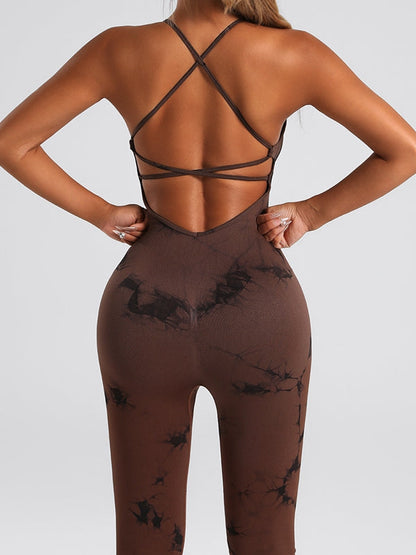 BUYCO Female Modern Tie-dye Cross Back Flare Jumpsuit