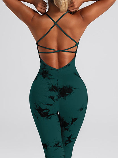BUYCO Female Modern Tie-dye Cross Back Flare Jumpsuit
