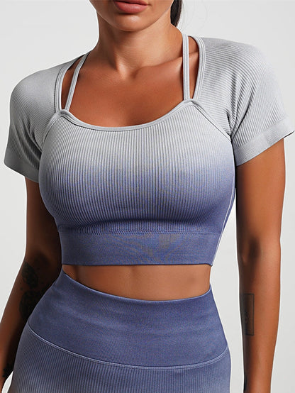 BUYCO Female Fantasy Ombre Ribbed Ruched Back Spandex Gym Fit Shorts