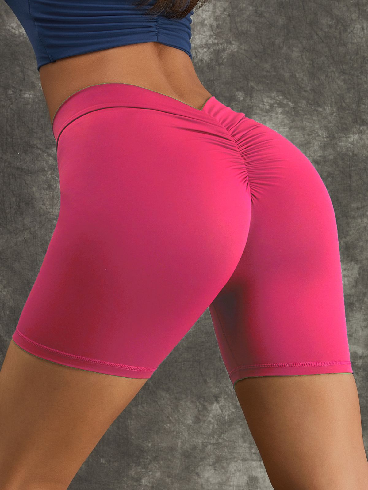 BUYCO Female Deep V-Back Ruched Back Spandex Gym Fit Shorts