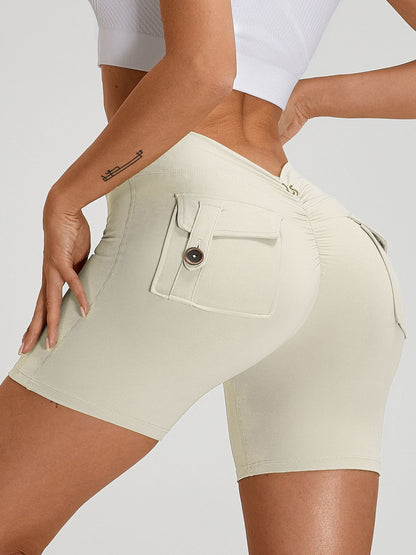 BUYCO Female Deep V Back Pocket Ruched Back Fit Shorts