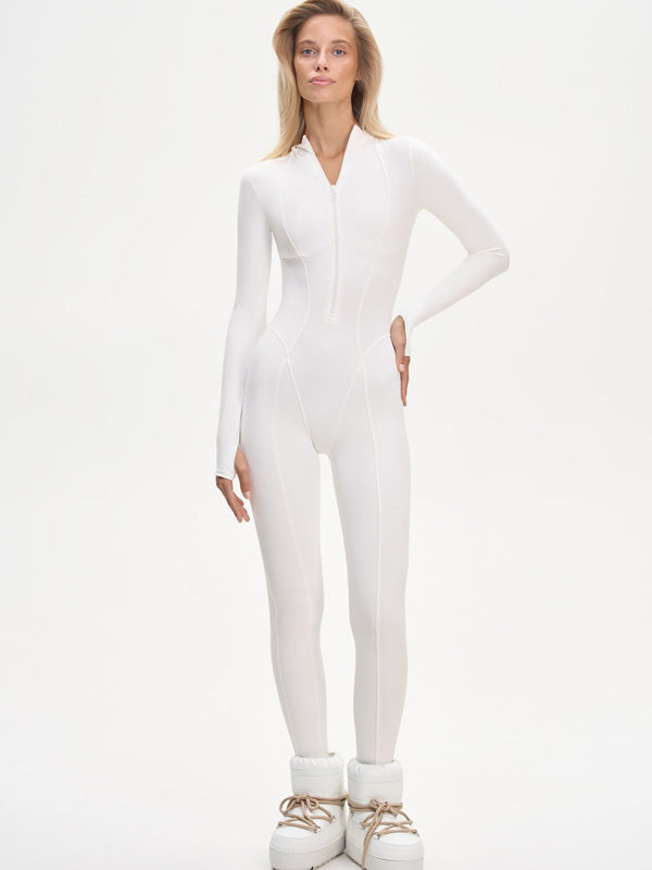 BUYCO Female Fitted Solid Color Stand Collar Zipper Jumpsuit