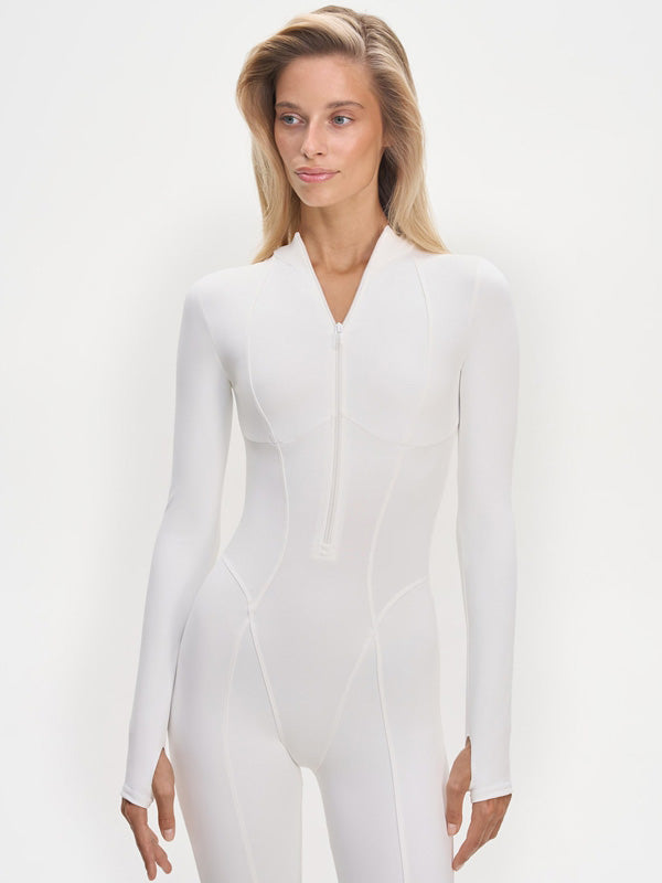 BUYCO Female Fitted Solid Color Stand Collar Zipper Jumpsuit