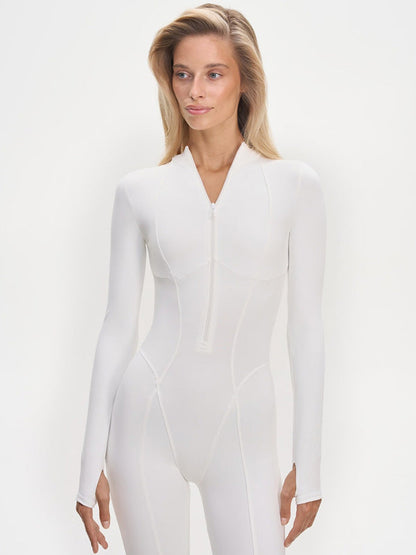 BUYCO Female Fitted Solid Color Stand Collar Zipper Jumpsuit
