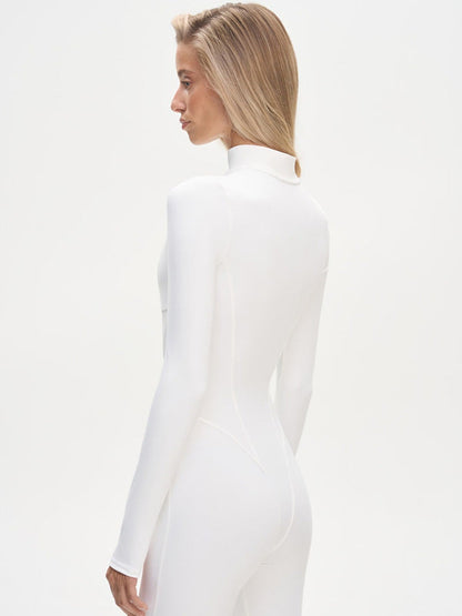 BUYCO Female Fitted Solid Color Stand Collar Zipper Jumpsuit
