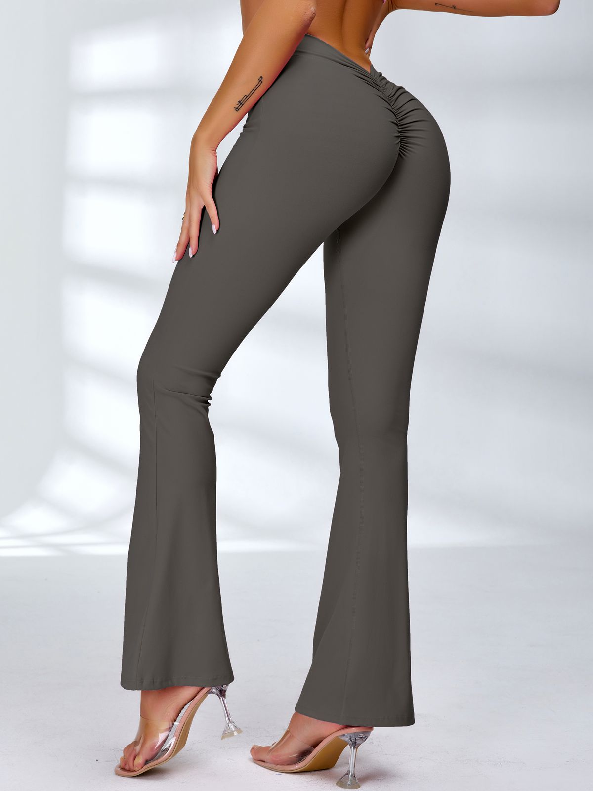 BUYCO Female Deep V Back Ruched Back Flare Leggings