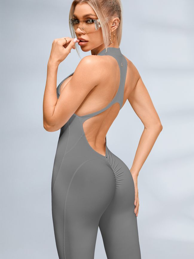 BUYCO Female Zipper Backless Ruched Back Jumpsuit