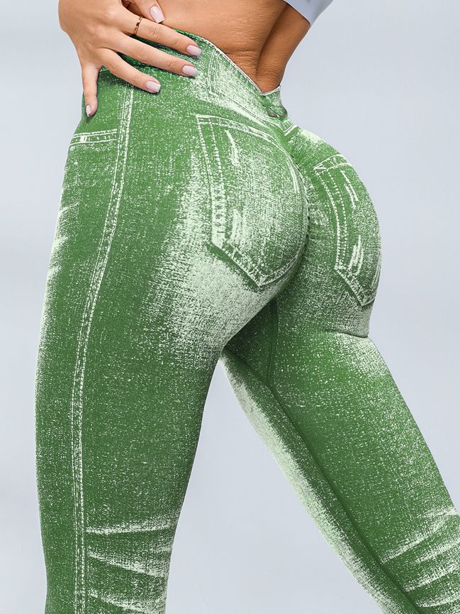 BUYCO Female Deep V Back Denim Ruched Back Leggings