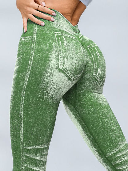 BUYCO Female Deep V Back Denim Ruched Back Leggings