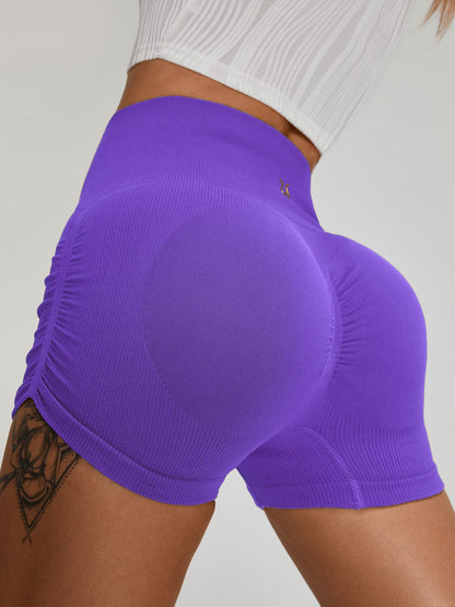 BUYCO Female Ribbed Ruched Back Quick-drying Spandex Gym Fit Shorts