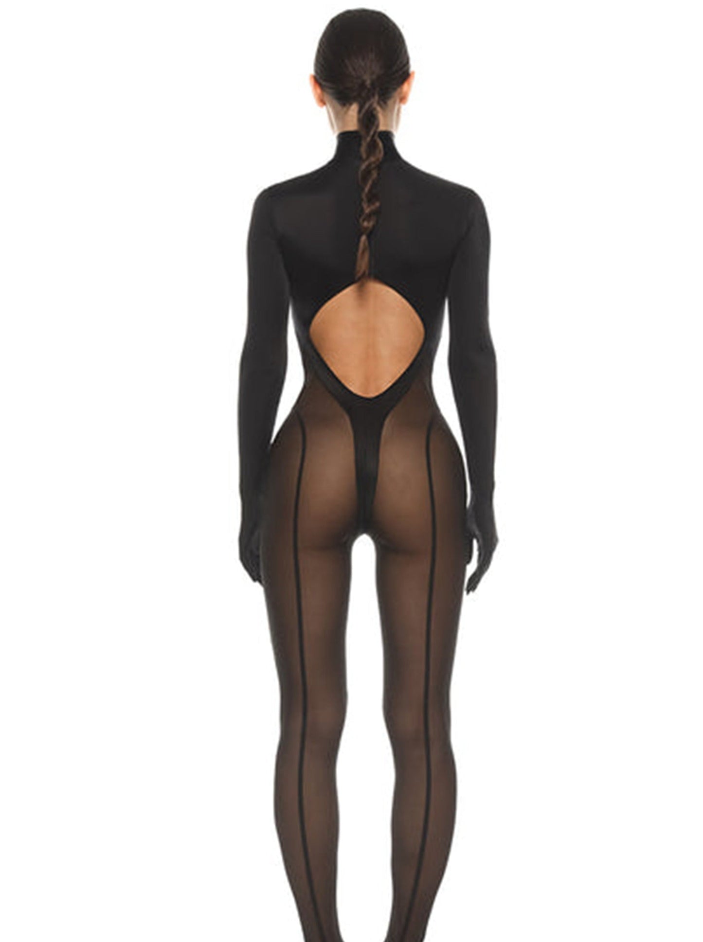 BUYCO Female Unique Cutout Super Mesh Zipper Fit Jumpsuit