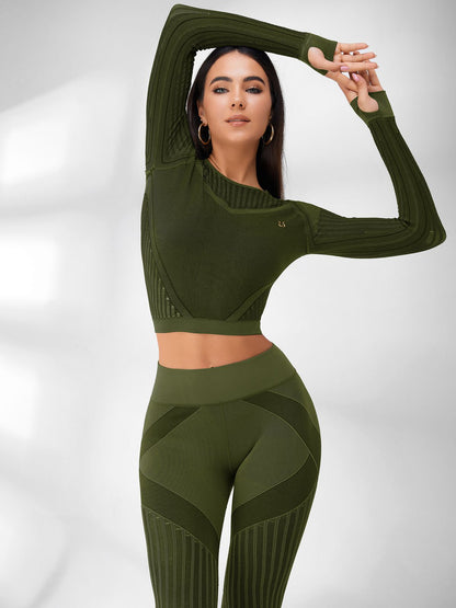 BUYCO Female Fishnet Knitted Seamless High-waist Tracksuit