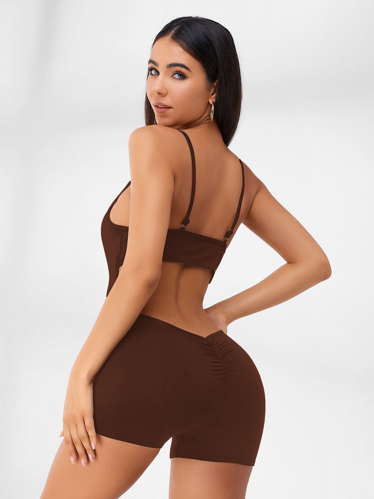 BUYCO Female Hollow Out U-collar Ruched Back Romper