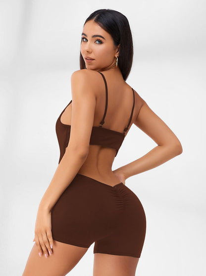 BUYCO Female Hollow Out U-collar Ruched Back Romper