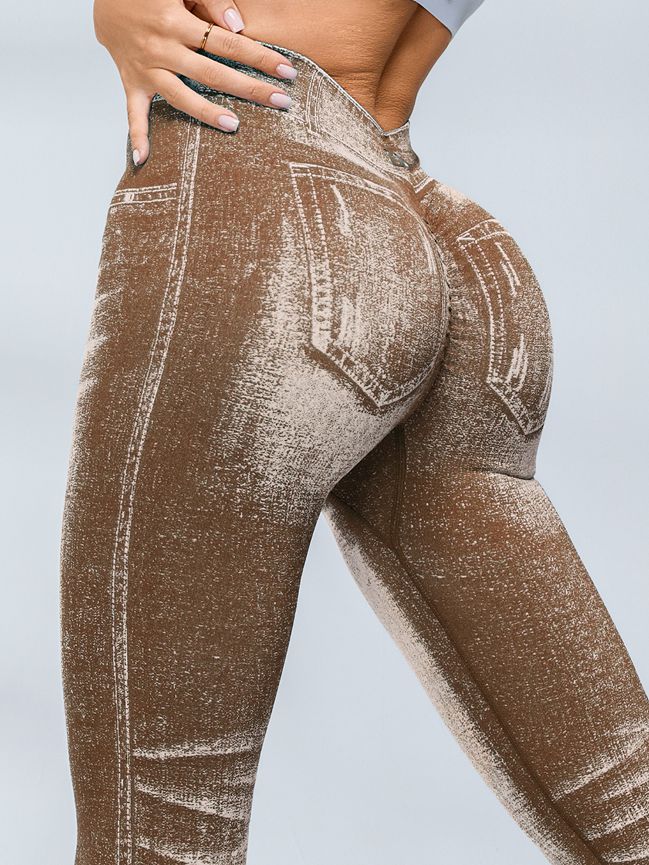 BUYCO Female Deep V Back Denim Ruched Back Leggings
