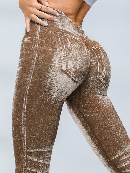 BUYCO Female Deep V Back Denim Ruched Back Leggings