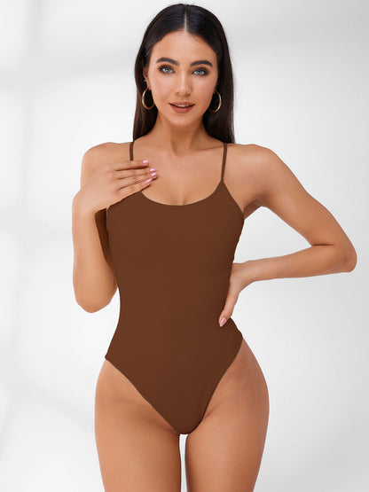 BUYCO Female Sleeveless Ribbed Adjustable Straps Short Bodysuit