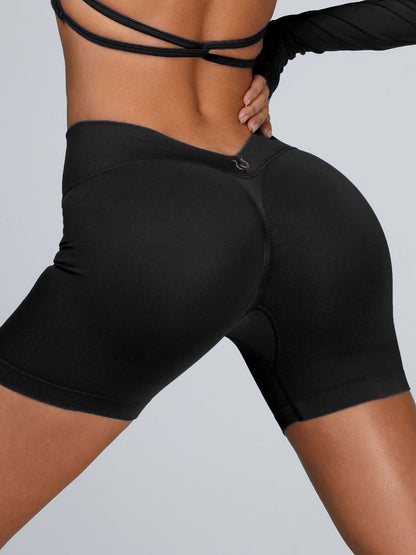 BUYCO Female Deep V Back Ruched Back Spandex Gym Fit Shorts