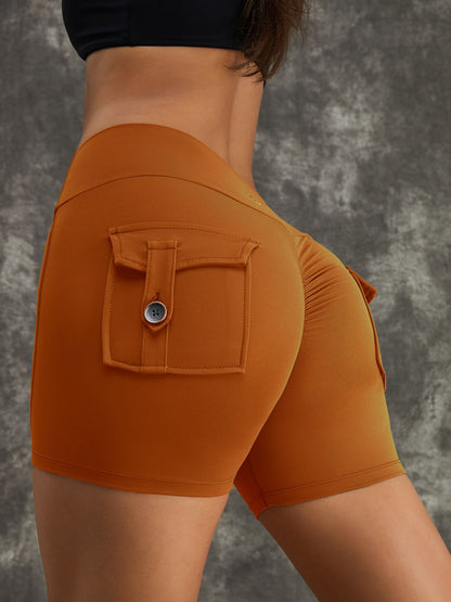 BUYCO Female Ruched Back High Waist Pocket Spandex Gym Fit Shorts