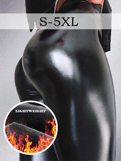 BUYCO Female Glossy PU Hip-lift Leggings