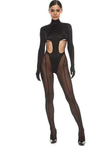 BUYCO Female Unique Cutout Super Mesh Zipper Fit Jumpsuit