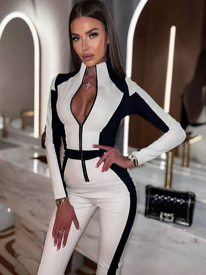 BUYCO Female "SciFi Heroine" Contrast Color PU Half Zipper Ski Jumpsuit