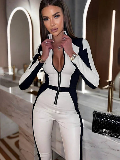 BUYCO Female "SciFi Heroine" Contrast Color PU Half Zipper Ski Jumpsuit