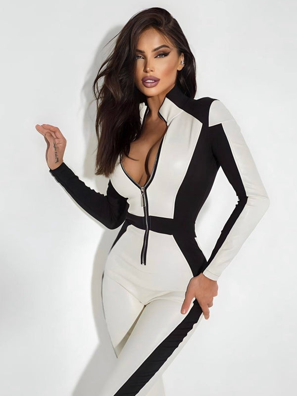 BUYCO Female "SciFi Heroine" Contrast Color PU Half Zipper Ski Jumpsuit