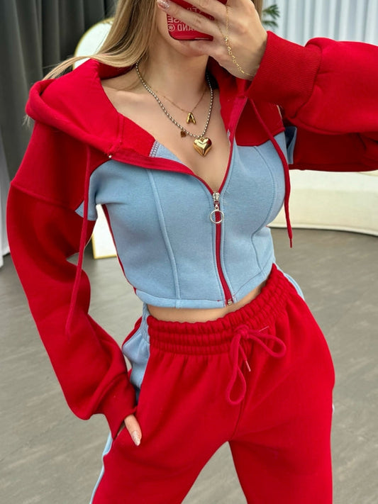 BUYCO Female Contrast Color Pocket Casual Tracksuit