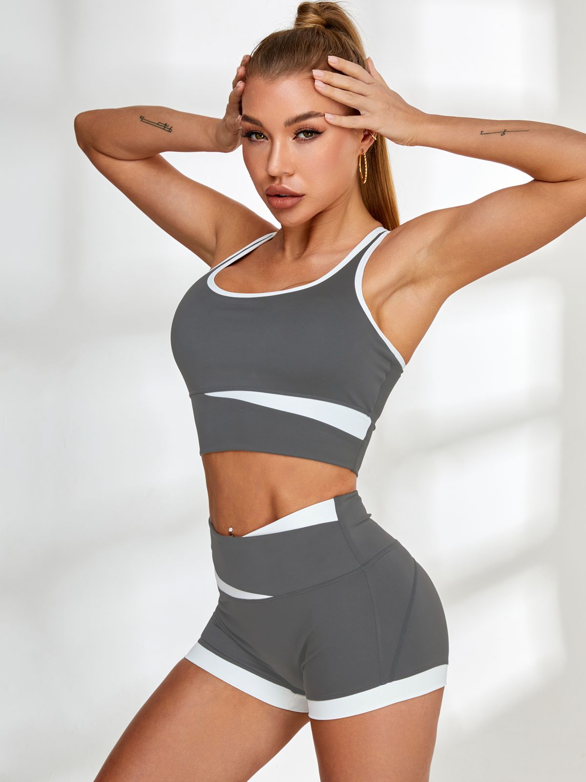 BUYCO Female Contrast Color Cross Back Short Tracksuit